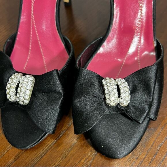 KATE SPADE satin sling back sandals with rhinestones and bow 7.5 euc - Picture 4 of 10
